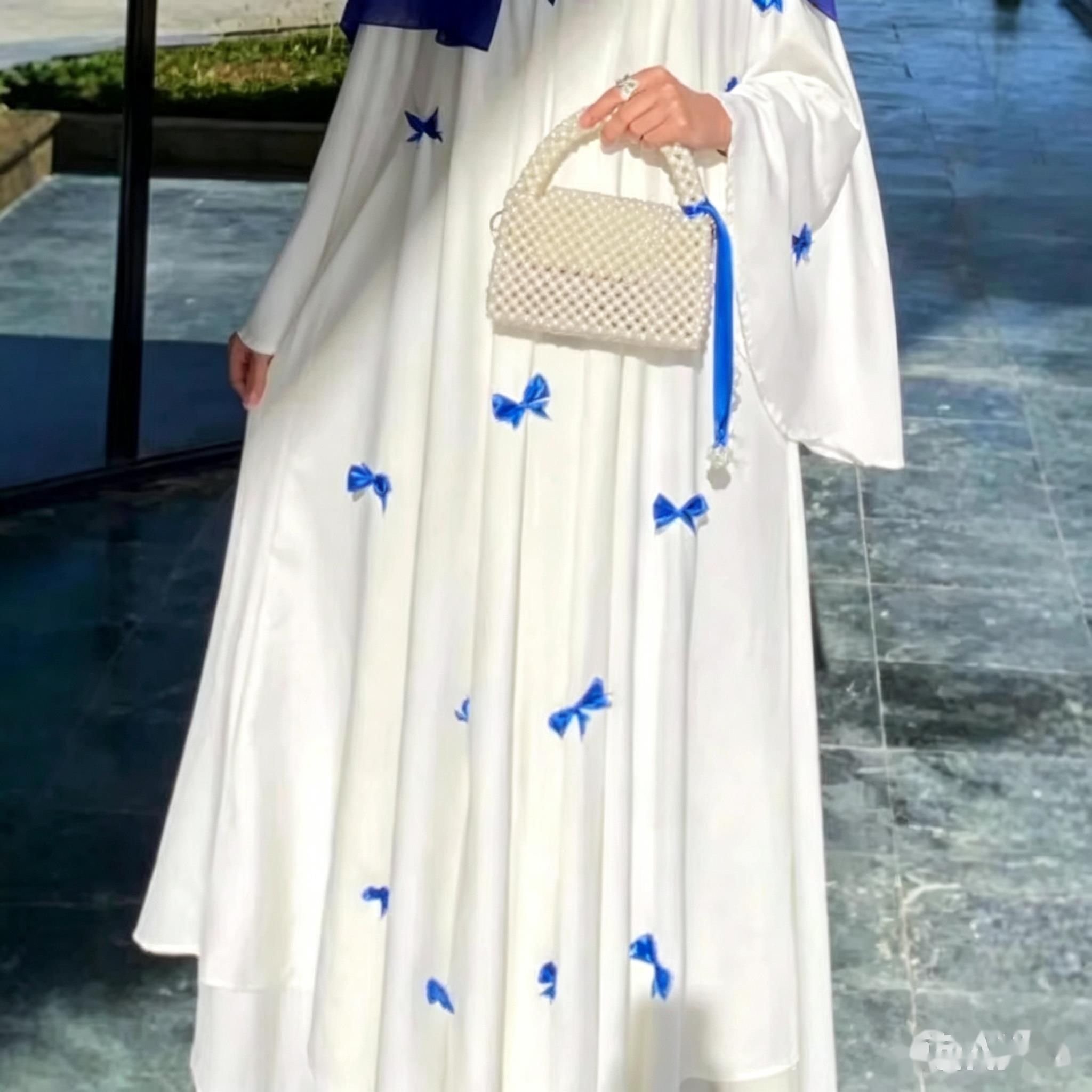 Robe femme Vintage Style doux Robe longue manches bouffantes jupe femme fée comme robes Abaya grande corne manches nœud Robe
