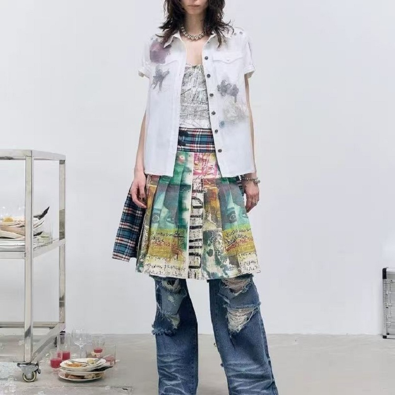 Jupe fendue sexy pour femme, collection printemps-été 2026, vêtement féminin streetwear imprimé au design unique