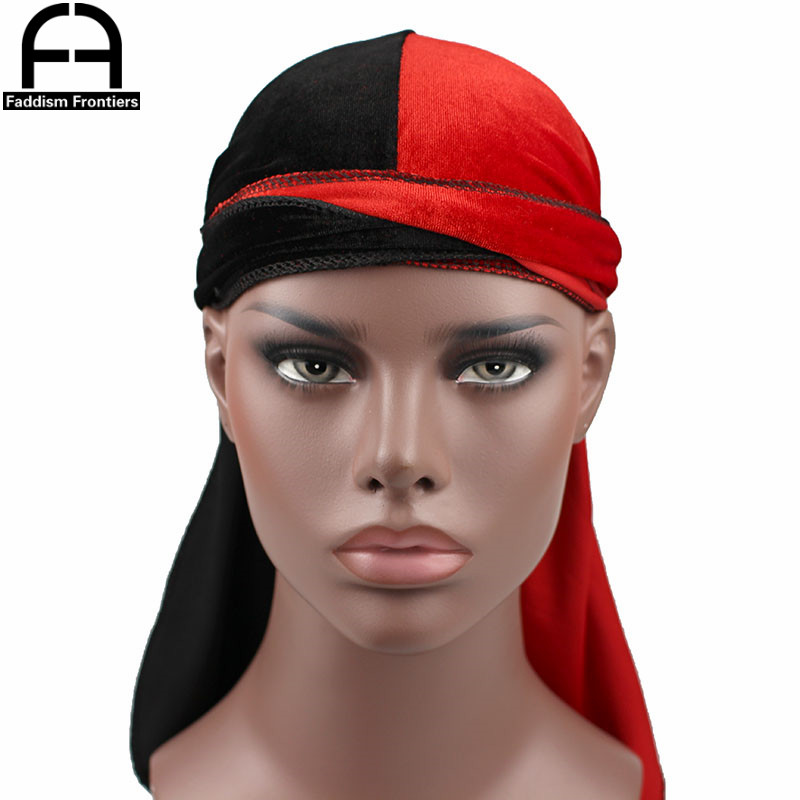 Turban bandana en velours bicolore pour homme, durag de motard, bande de sauna, accessoires pour cheveux, patchwork de luxe