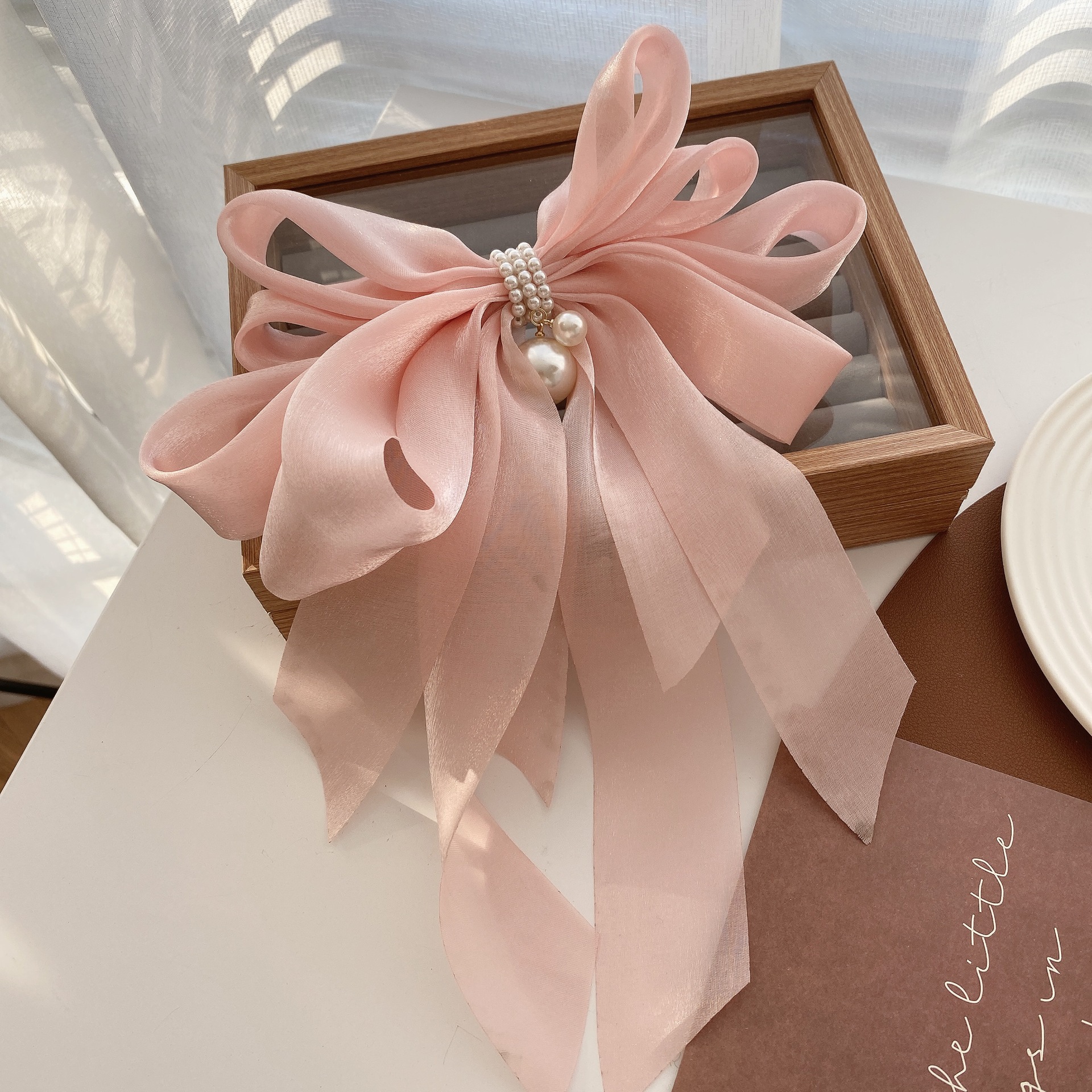 Barrettes à nœud papillon de grande taille pour femmes, barrettes à nœud papillon de couleur unie avec long ruban pour la Saint-Valentin, cadeau de Noël
