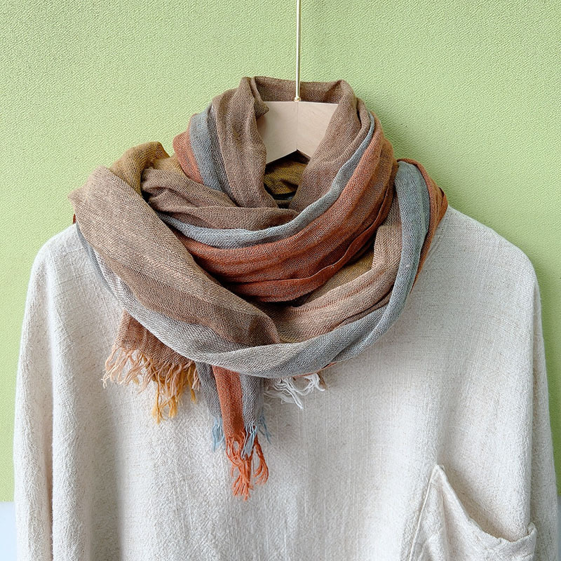 Écharpe à pampilles en lin à rayures pour femmes, Foulard de voyage d'été, Long châle élégant, Hijab, 60x200CM