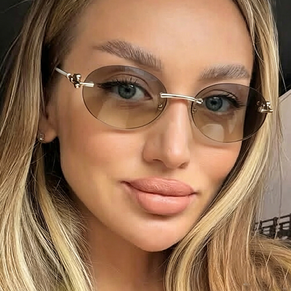 Lunettes de soleil œil de chat rondes sans monture pour femmes, monture circulaire en alliage, élégantes, décontractées, pour le voyage