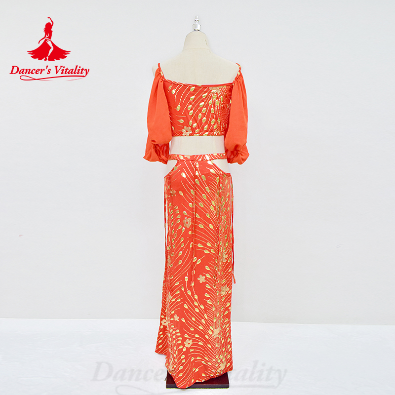 Costume de danseuse du ventre pour femmes, haut à demi-manches + jupe longue imprimée, 2 pièces, vêtements de spectacle de danse du ventre orientale pour adultes