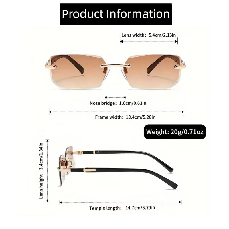 Lunettes de soleil rectangulaires sans bords, mode populaire pour femmes et hommes, petites lunettes de soleil carrées pour femmes et hommes, Oculos de voyage d'été
