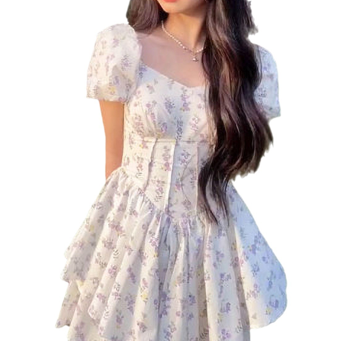 Robes pour femmes 2026, nouvelle collection été, mini-robe à imprimé floral, col carré, manches bouffantes, à une épaule, manches courtes, vêtements vestidoes