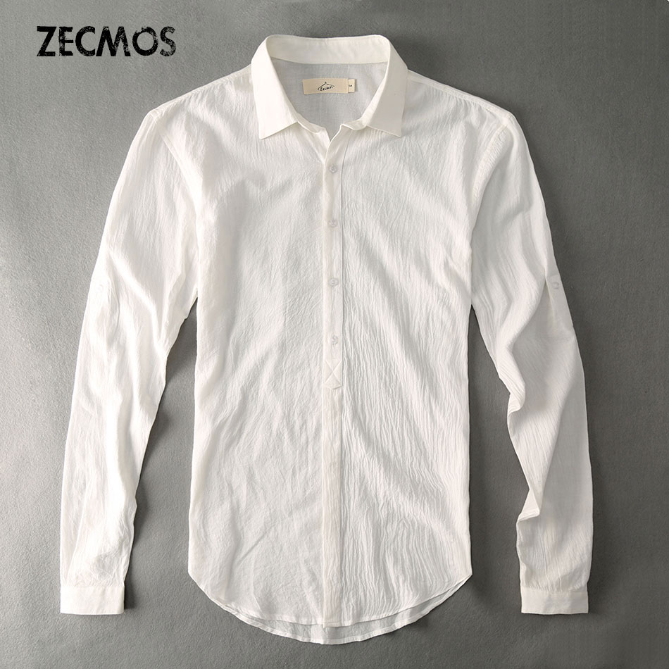 Chemises hawaïennes décontractées pour hommes, coton, lin, marque de créateur, coupe couvertes, manches longues, vêtements blancs pour hommes, printemps, automne