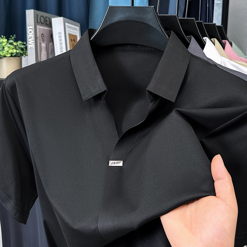 T-shirt à manches courtes en soie glacée de haute qualité pour hommes haut à revers design de marque tendance cool soyeux respirant polo décontracté d'été