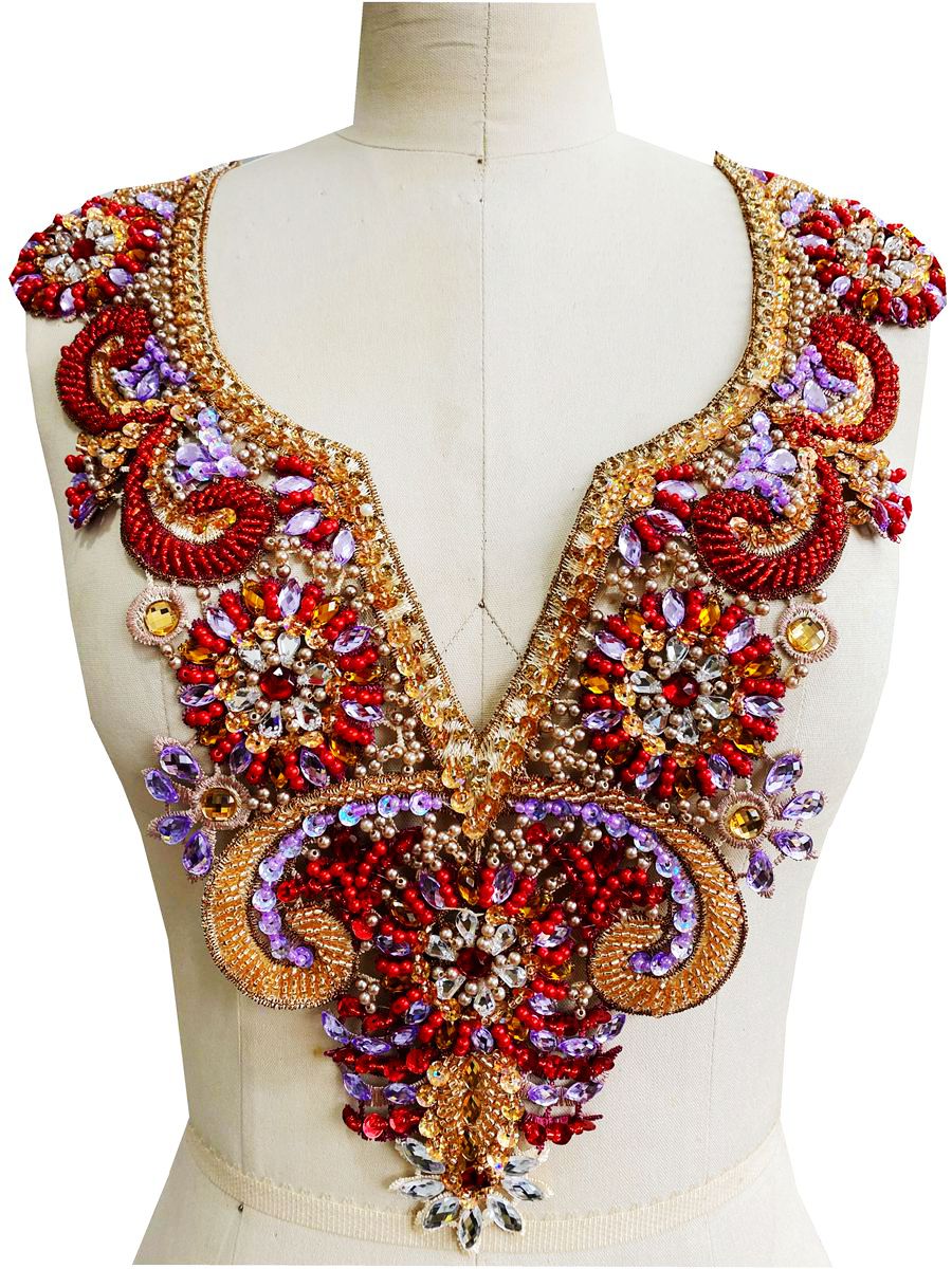 5 Style National col en V Tulle vêtements décoration arabe robe musulmane tissu de luxe à la main paillettes cristal diamant chaud matériel