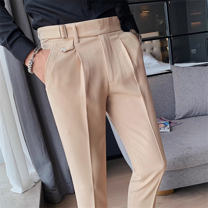 Nouveau pantalon de costume pour hommes Style anglais intelligent décontracté solide coupe ajustée pantalon habillé droit pour hommes pantalon formel vêtements pour hommes 2024