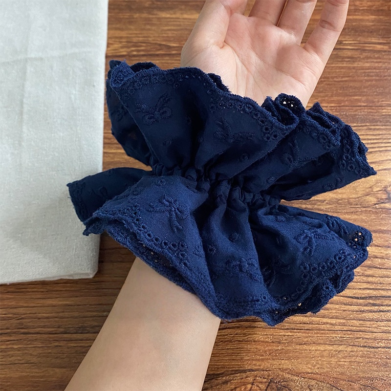 Chouchou en coton à quatre couches avec nœud brodé bleu marine, style Ballet, attache de cheveux littéraire et élégante pour coiffures de chignon, 1 pièce