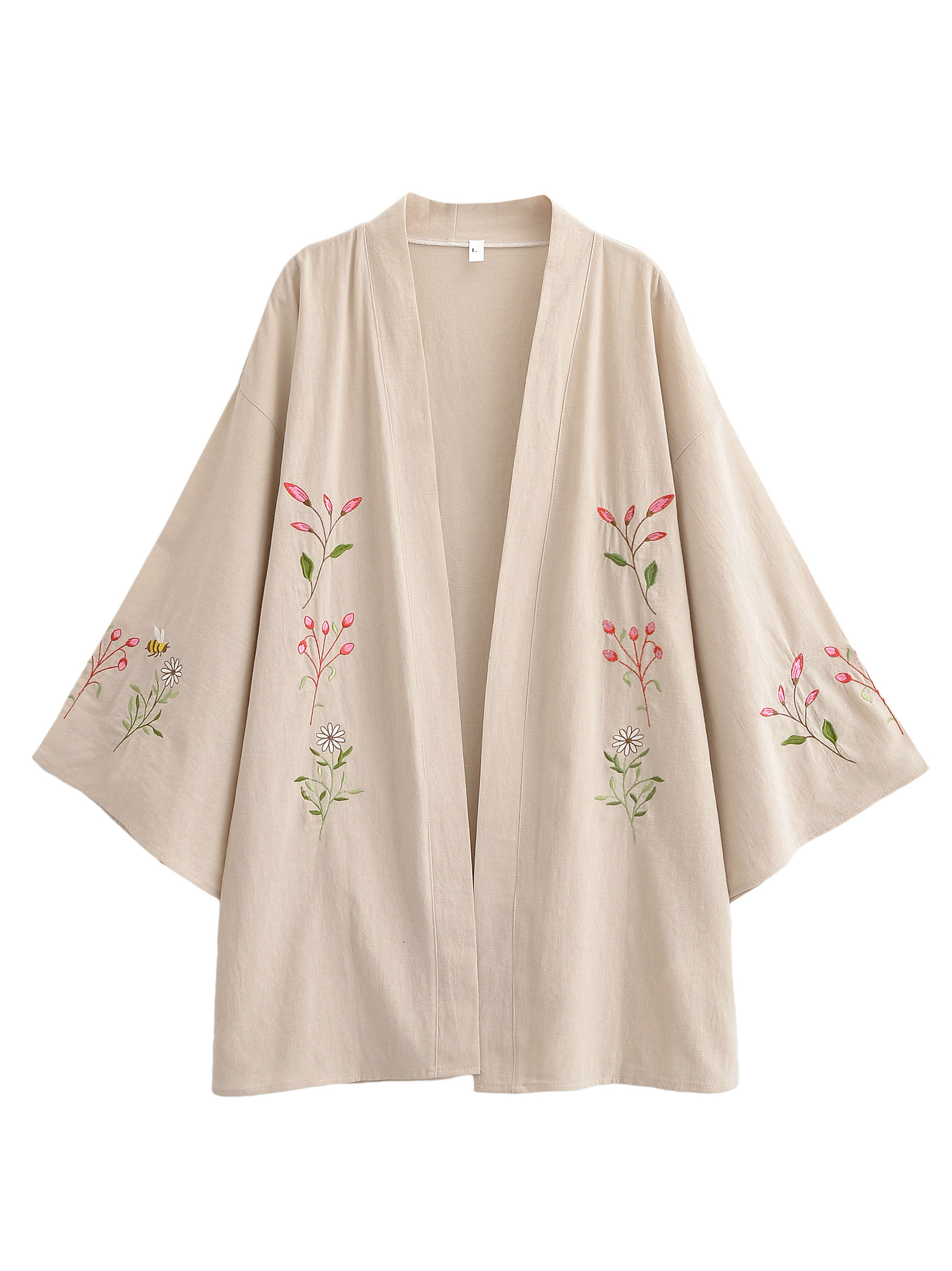 Robe Kimono Bohème Vintage Chic pour Femmes avec Broderie de Fleurs et d'Abeilles, Manches Chauve-Souris, Col en V, Robe de Plage d'été, Cache-Maillot Bohème