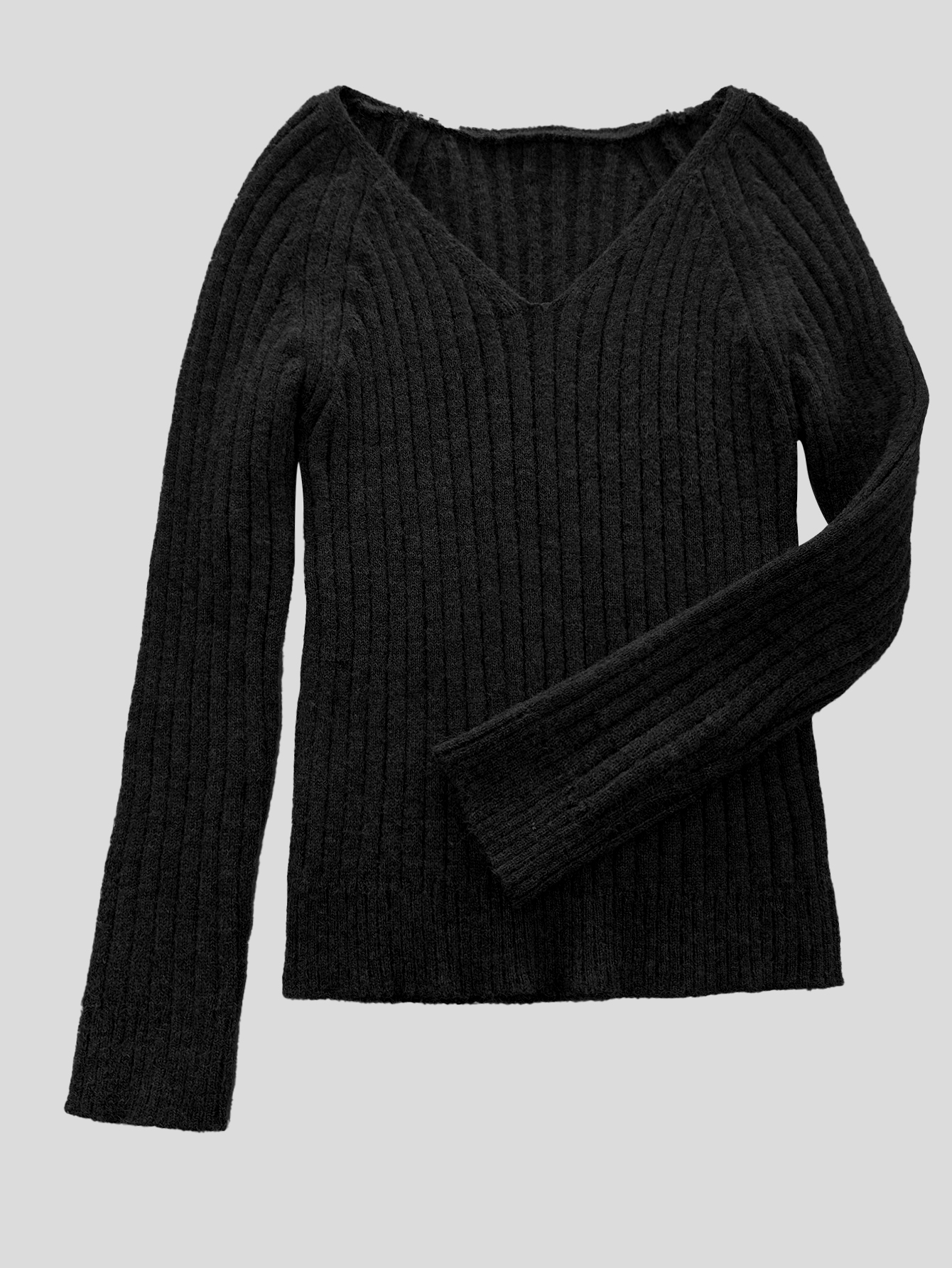 Pulls tricotés décontractés à manches longues pour femmes, col en V, couleur unie côtelée