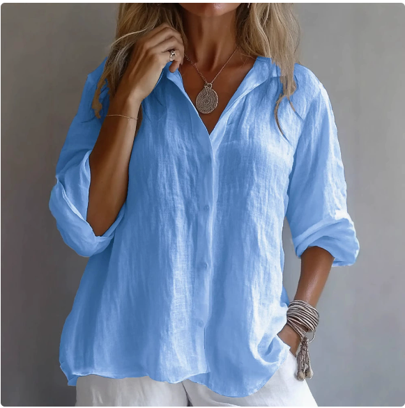 Chemise élégante à manches longues pour femmes, couleur Pure, décontractée, en coton et lin, boutonnée, nouveau Style transfrontalier, printemps automne