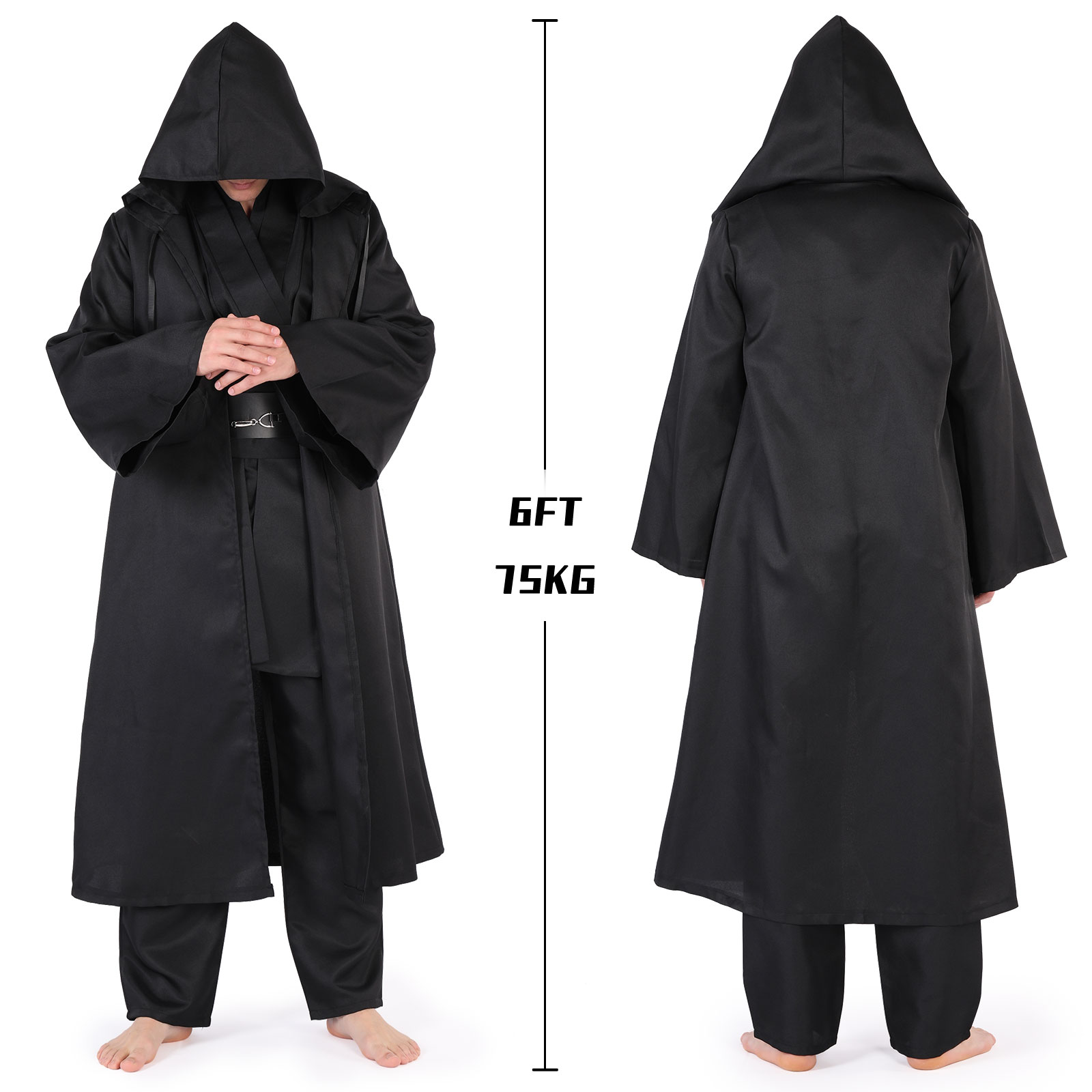 Cafele Halloween tunique Costume ensemble Cosplay tenue Jedi chevalier marron blanc Robe à capuche Obi Wan noir Cosplay Costume pour adulte