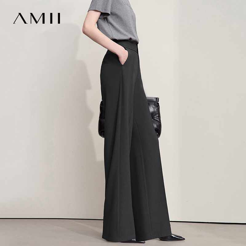 AMII minimaliste femmes pantalons décontractés 2025 automne déplacements affaires luxe noir pantalon léger Strech pantalon à jambes larges 12553010