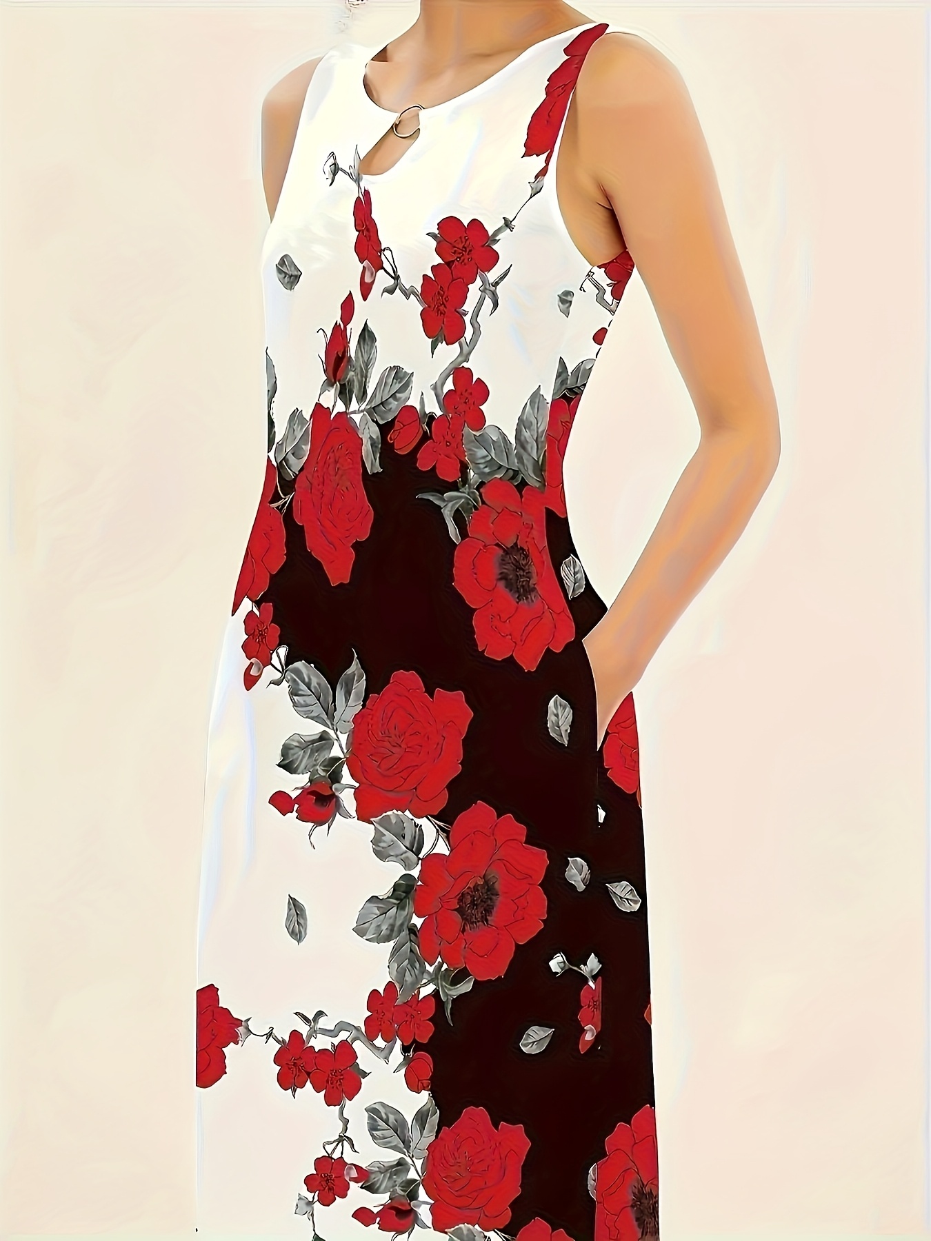 Robe longue sans manches imprimée de style européen et américain, grande taille, pour femmes, robe longue rétro