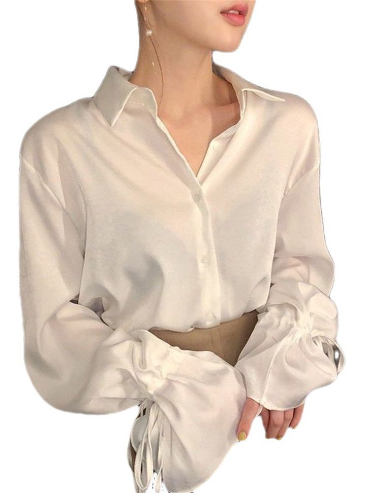 2025 Blouses femmes laçage manches évasées solide élégant chemises en mousseline de soie femmes rétro dames concepteur hauts à la mode Streetwear élégant