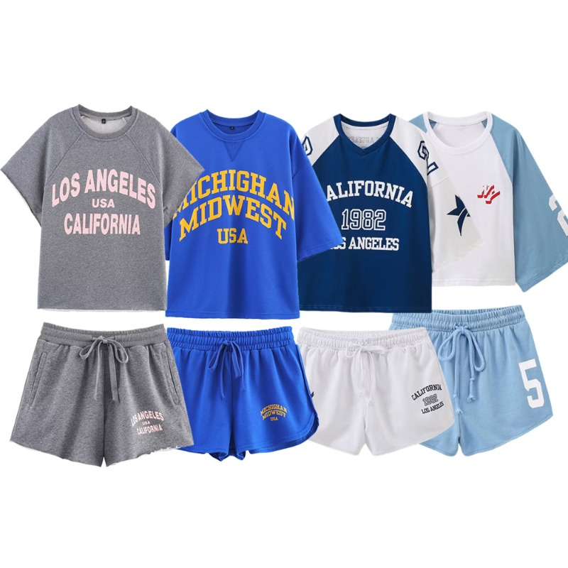 Ensembles courts en coton pour femmes, manches courtes, imprimé Y2k, maillot de plage décontracté, entraînement, nouvel ensemble deux pièces assorti, été