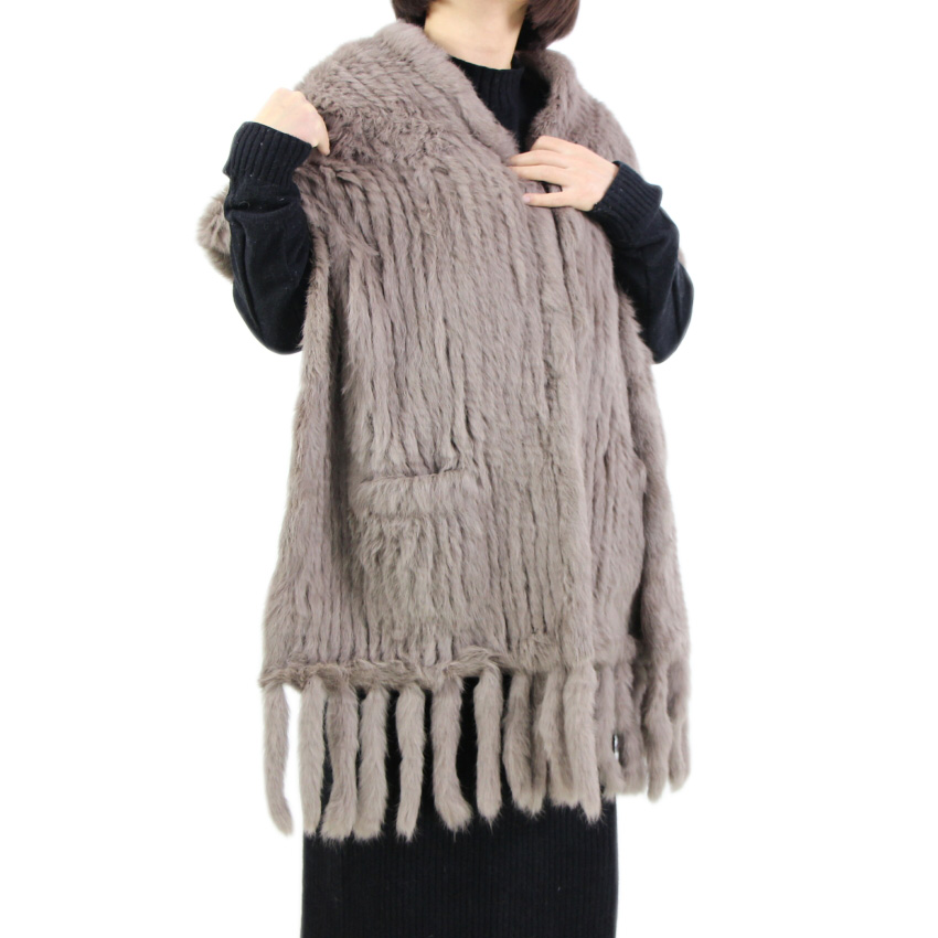 Harppihop * écharpes en fourrure de lapin véritable tricotée pour femmes, de luxe, avec glands, Pashmina, automne hiver