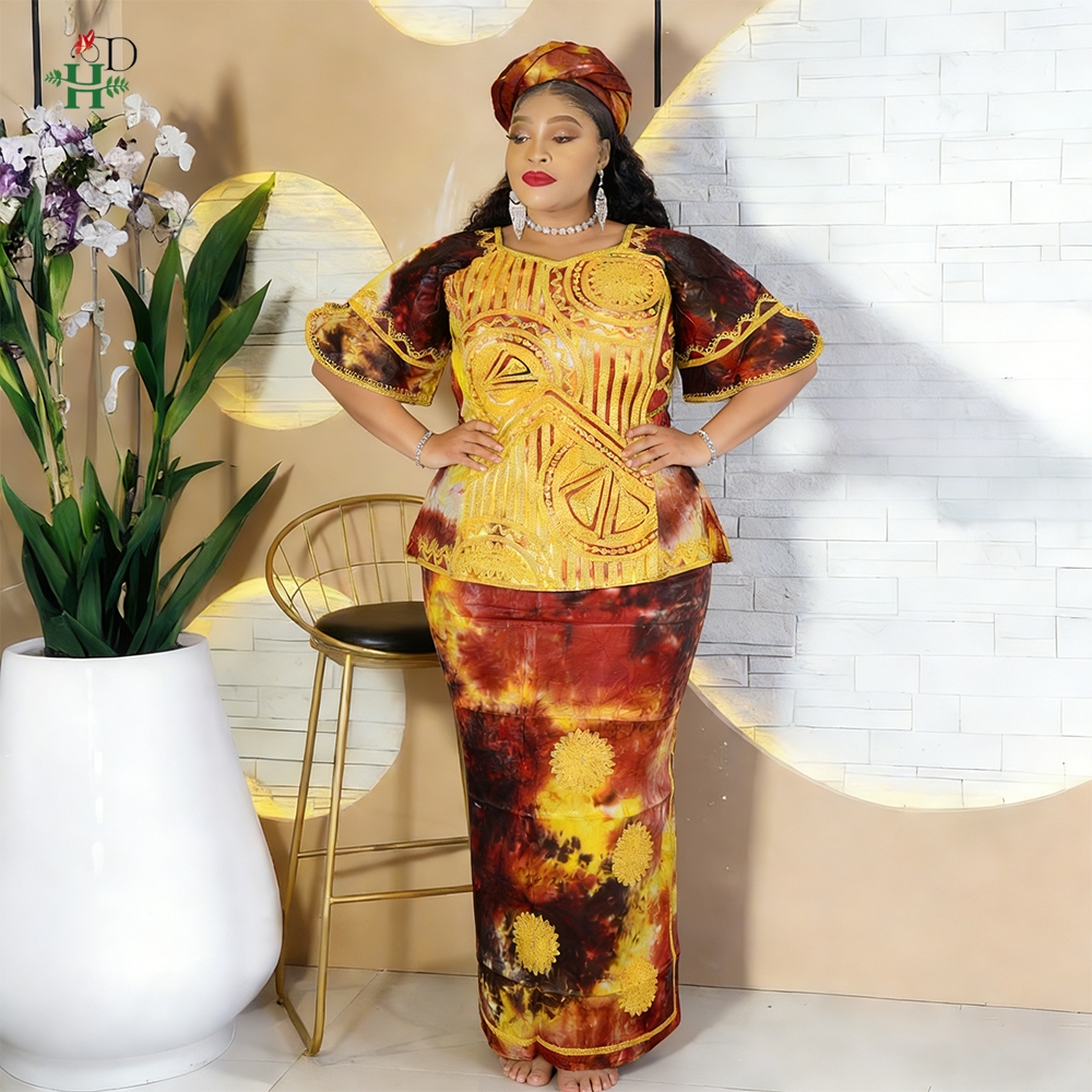 Robes africaines H&D pour femme, robe turque brodée, ensembles 2 pièces, robes traditionnelles Bazin Africain en solde