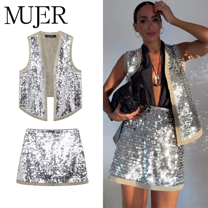 MUJER 2025 paillettes gilets ouverts pour femmes paillettes gilet sans manches femme été gilet gilet haut femmes mode luxe dame gilets