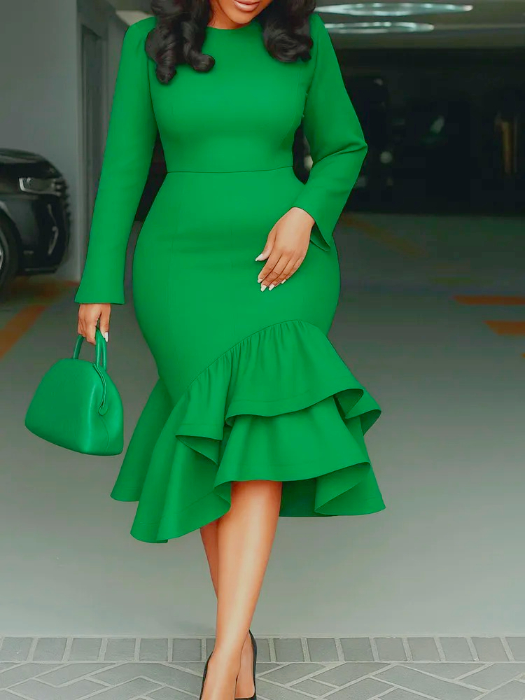 Robes d'église élégantes, manches longues, sirène, volants, pour femmes, bureau, travail, fête d'affaires, mode automne 2025, nouveau africain