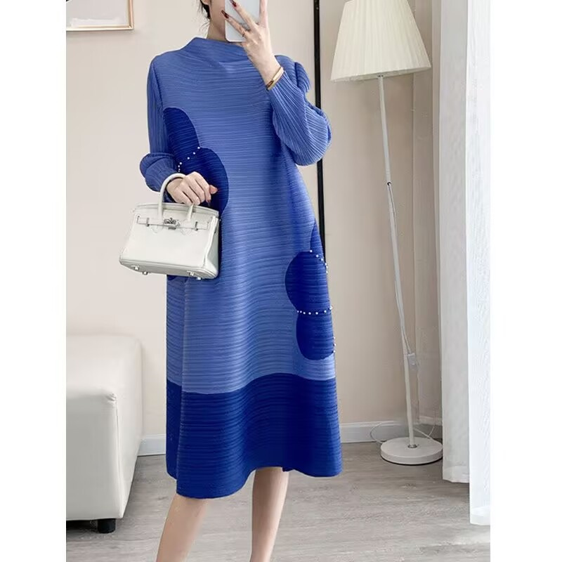 Robes longues pour femmes, jupe longue imprimée de haute qualité, tempérament élégant et plissé, mode haut de gamme, col rond