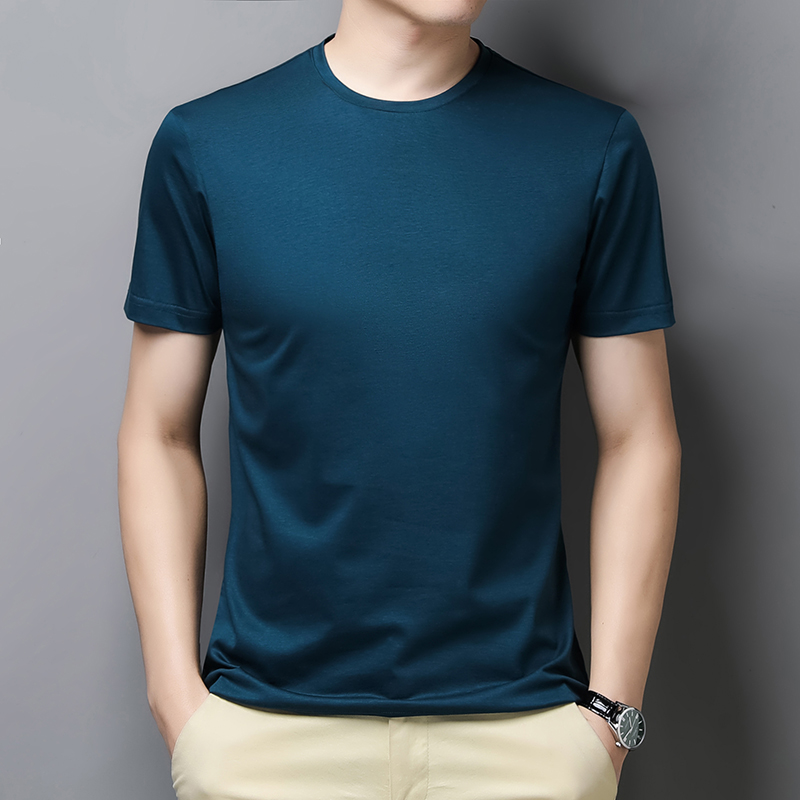 T-shirts en soie de mûrier naturelle pour hommes, hauts d'été en Lyocell de haute qualité, manches courtes, respirant, en coton et lisse