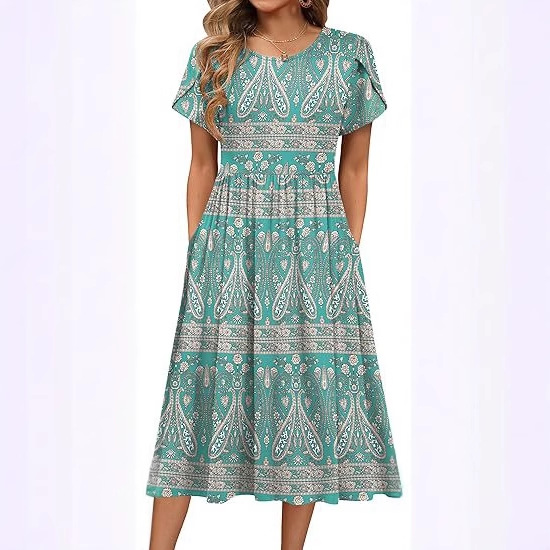 Robes longues élégantes pour femmes, collection été 2026, col rond, motif floral, manches courtes, pour femmes, Vestidos Robes