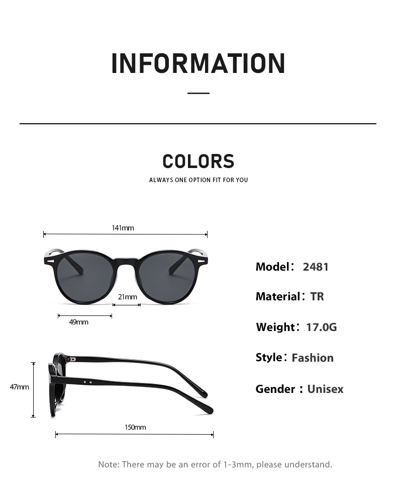Lunettes de soleil à petite monture ronde pour hommes et femmes, rétro, Protection UV, mode, nuances amincissantes naturelles, 3068