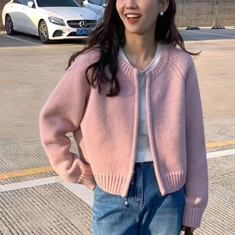 Femmes coréennes pull tricoté automne hiver Chic ample à manches longues Cardigan hauts Simple couleur unie pull veste