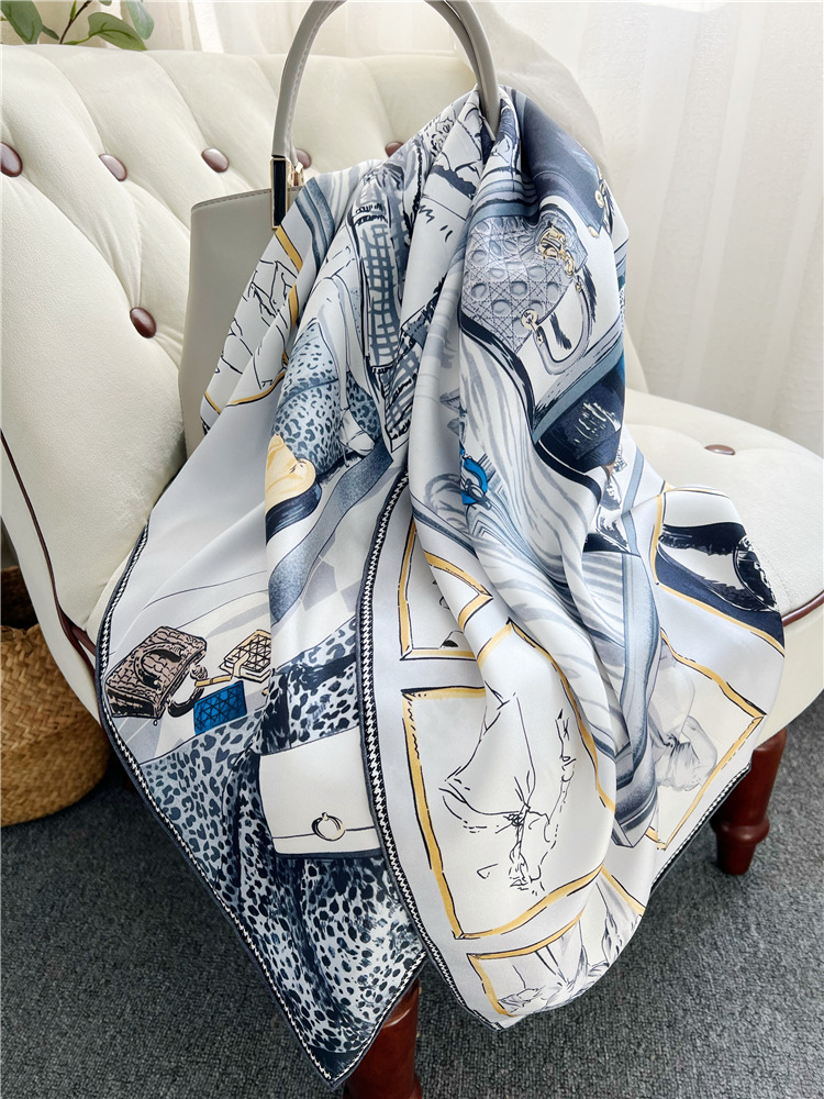 Foulard Carré Mûrier Pur pour Femme, Écharpes à Bords Roulés, Mouchoir de Tête, Châles, Hijabs Foulards, Bandana 90x90cm, 100%