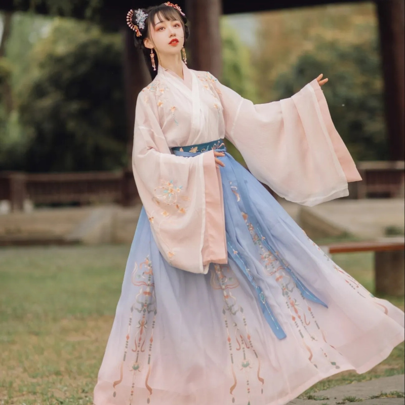 Robe Hanfu de Style Chinois avec Broderie Florale pour Femme, Tenue de Princesse, Traditionnelle et Élégante, Dégradé financièrement, Cosplay, brevsur Scène
