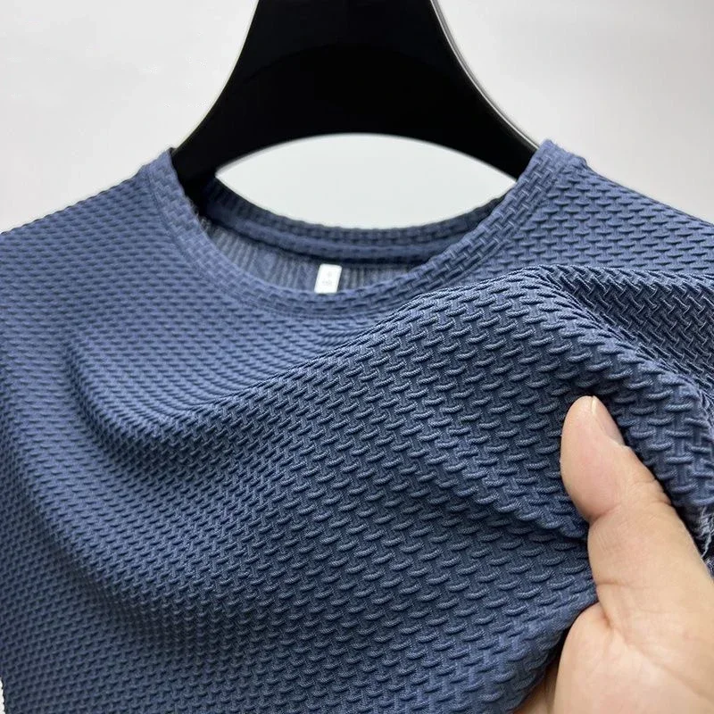 T-shirts d'été en soie glacée haut de gamme, couleur unie, haute qualité, à manches courtes, respirants, pour hommes, vêtements de marque, 6XL
