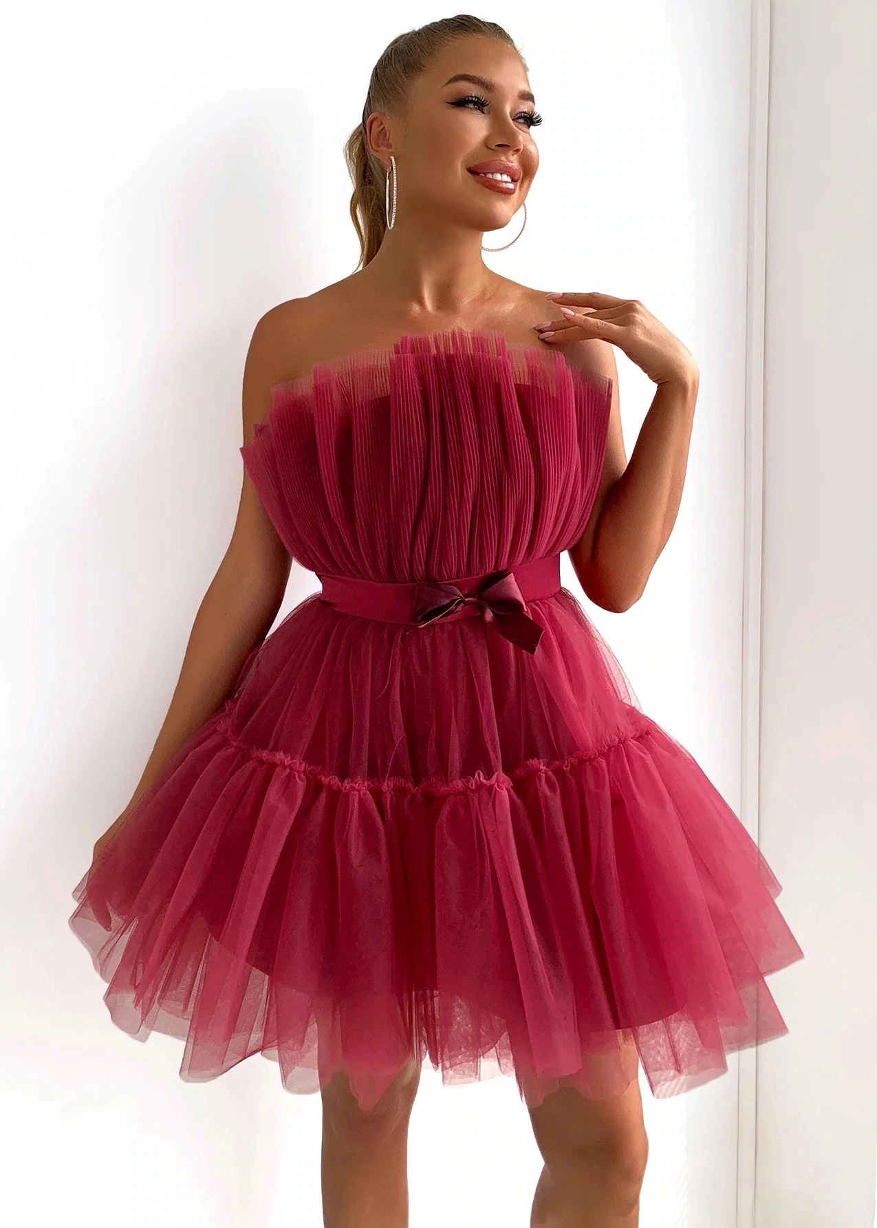 Robe en maille pour femme, haut de poitrine, style nœud, robe pommeau