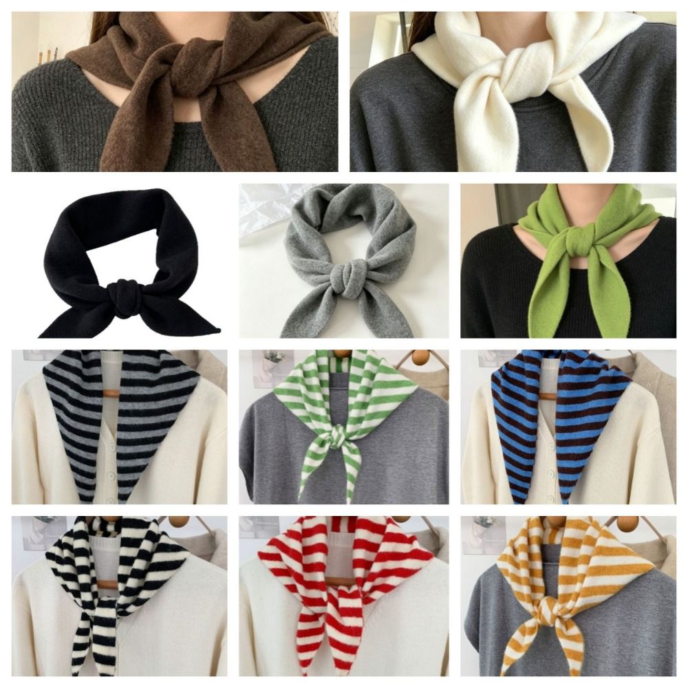 Écharpe triangulaire en tricot de couleur unie, douce, en laine rayée, écharpe croisée chaude pour protéger le cou, foulard croisé pour fille.