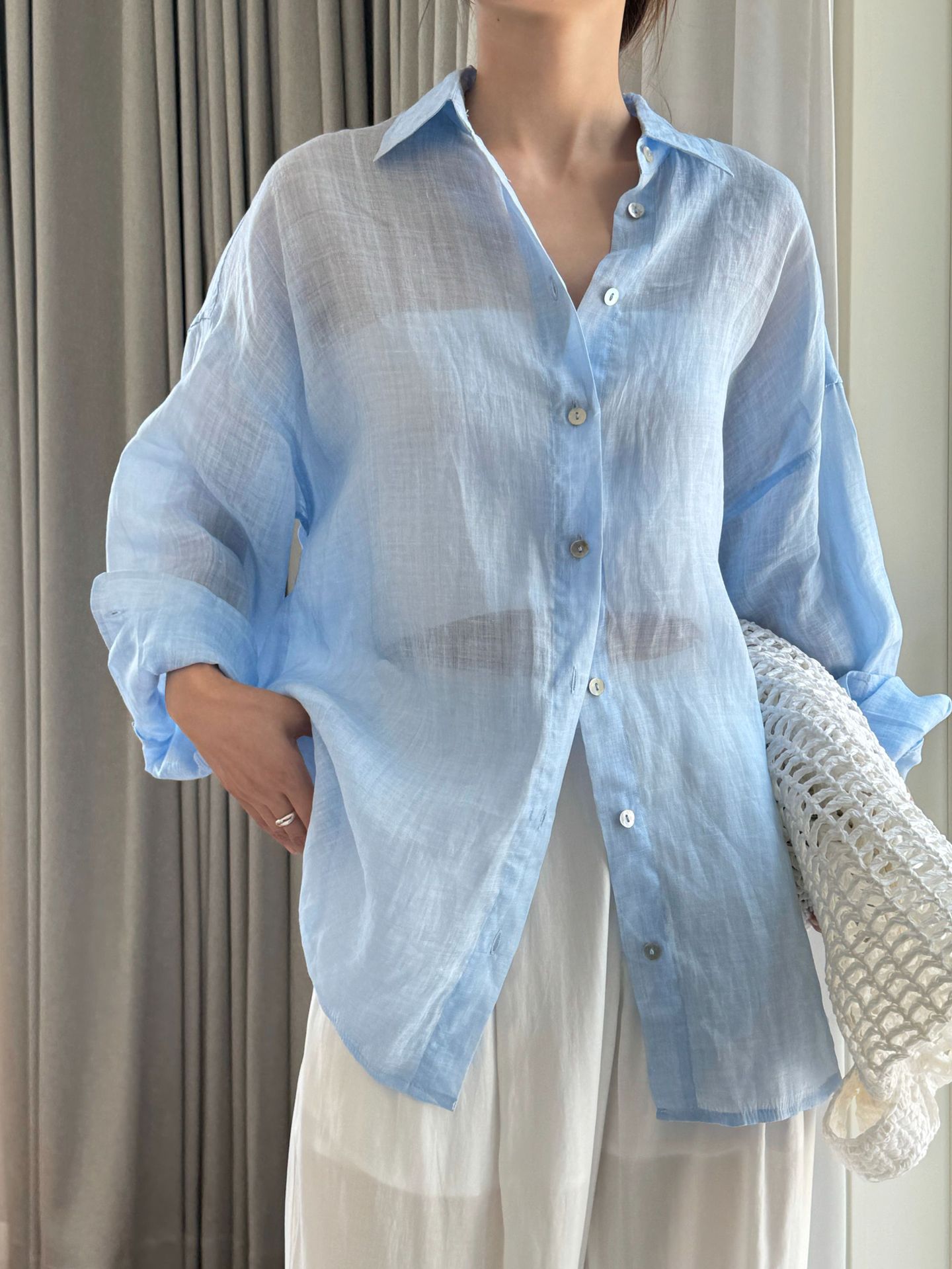 Chemise Ample à Manches sulfpour Femme, Décontractée, Couleur Unie, Revers, Printemps et Été