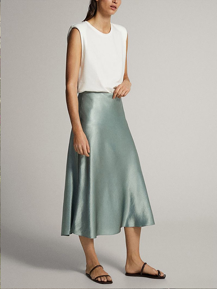 Jupe longue en satin taille haute pour femme, simple et élégante, idéale pour l'été