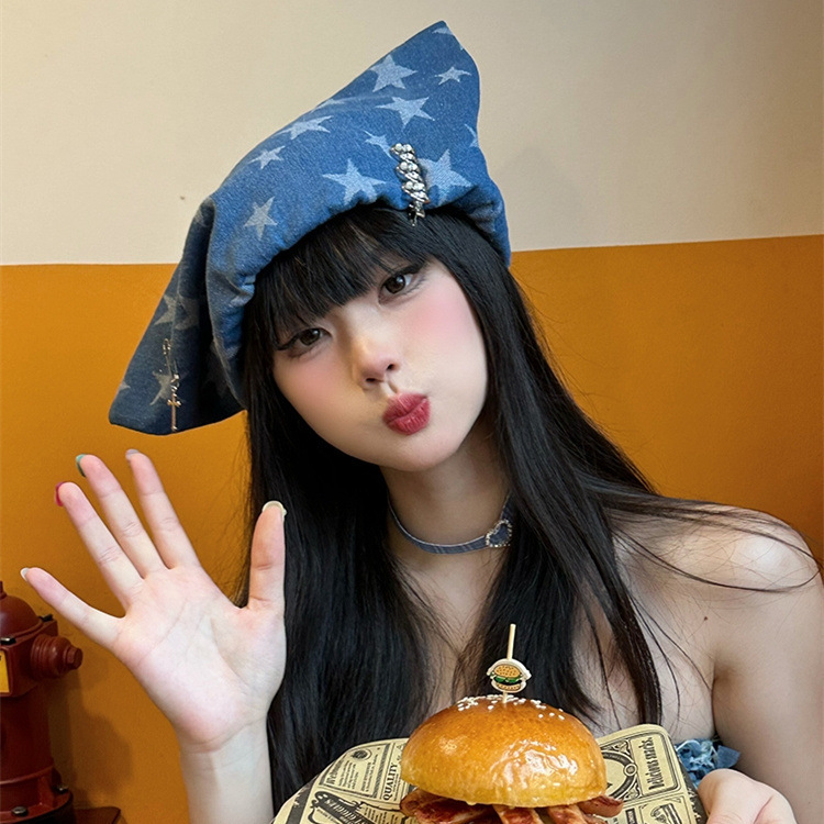 Chapeaux Vintage pour femmes, Style doux et Cool, chapeau de Cowboy à cornes, bandeau étoile Y2K, chapeau montrant le visage, chapeau d'oreille de chat, béret Version coréenne