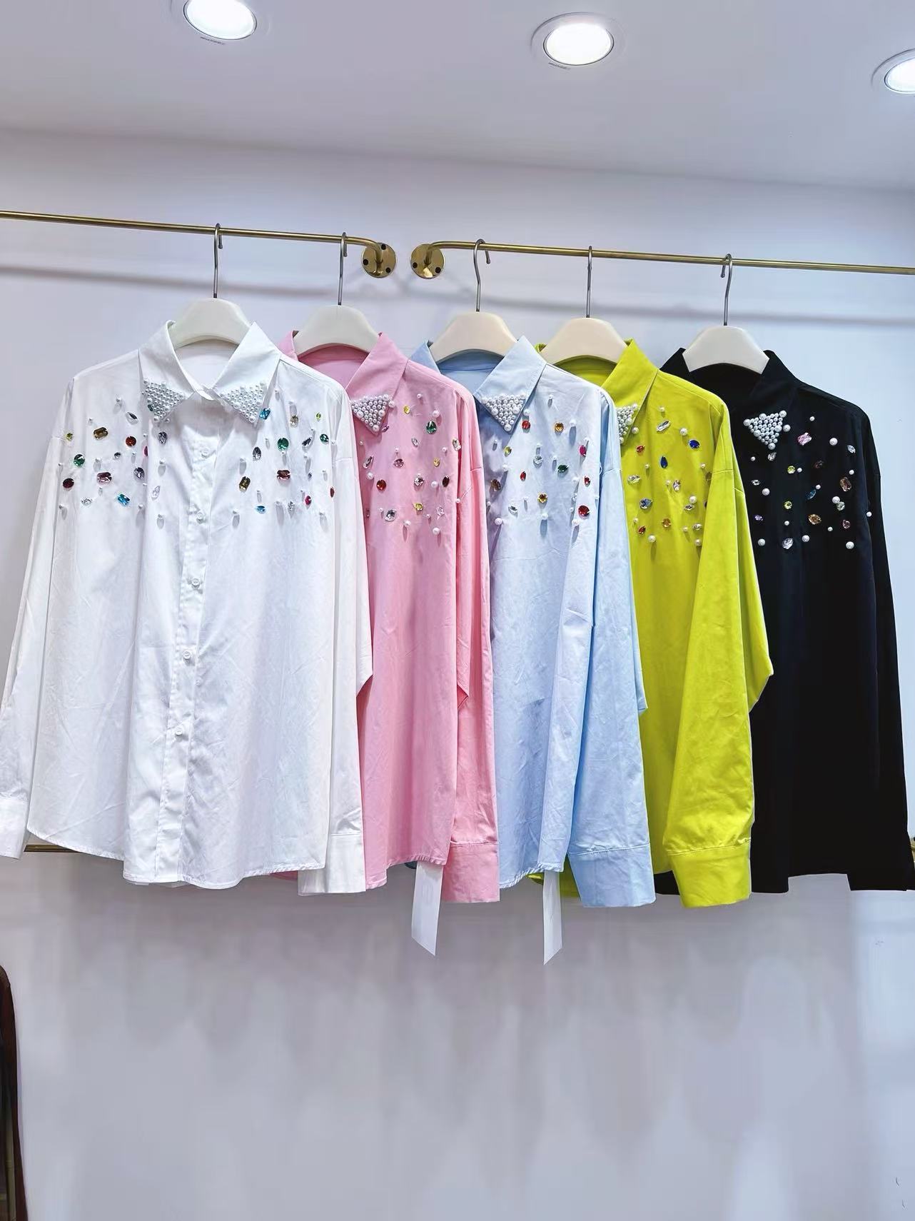 Chemises élégantes en perles pour femmes, chemisiers amples à manches longues pour dames, mode Y2k, nouveaux hauts Chic pour femmes, vêtements pour femmes