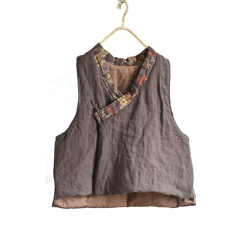 Femmes ample rétro lin Patchwork rembourré gilets haut gilet vêtements d'extérieur dames Vintage lin gilet femme 2020 automne hiver gilets