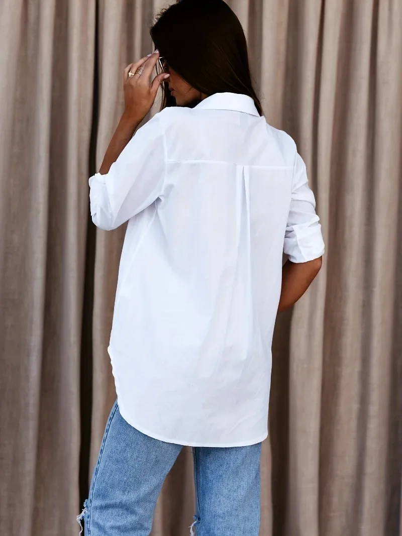 Grande taille 1XL-8XL femmes à manches longues col en v boutonné chemise décontracté dessus de couleur unie mode ample blouse décontractée