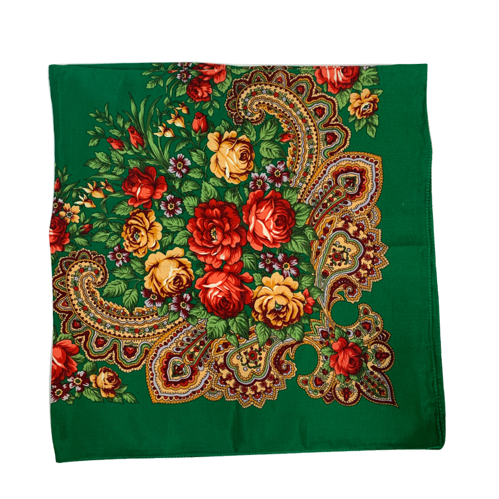 Foulard carré russe de luxe 100x100cm à imprimé floral pour femme, bandeau, bandana, châle, babouchka, mouchoir, couvre-chef féminin