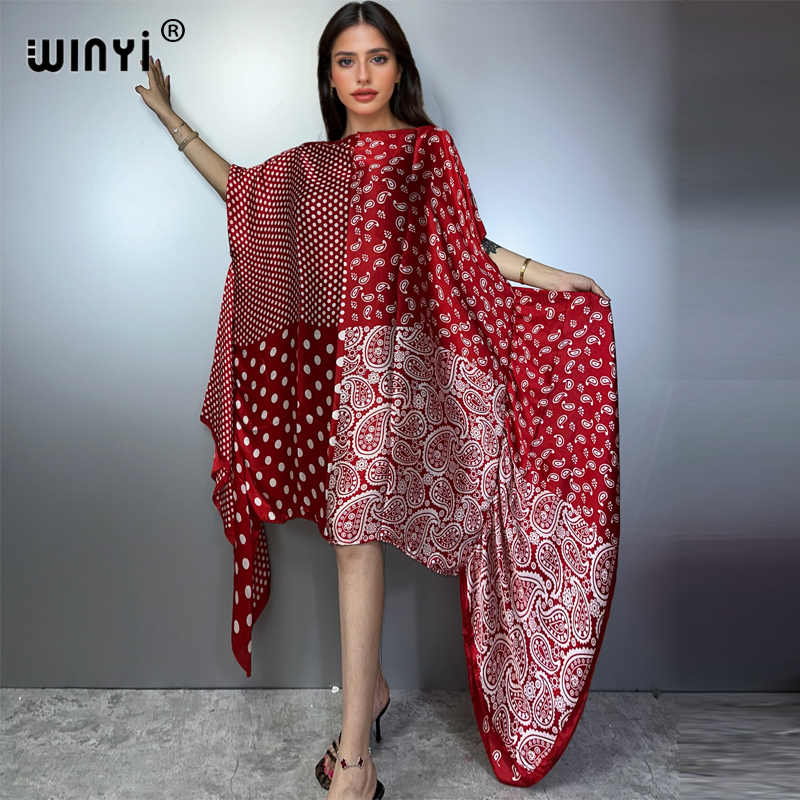 WINYI Robe de plage bohème pour femmes, mode estivale, soirée, tenue de plage, kaftan africain, robe de vacances à col unique, sexy et élégante.
