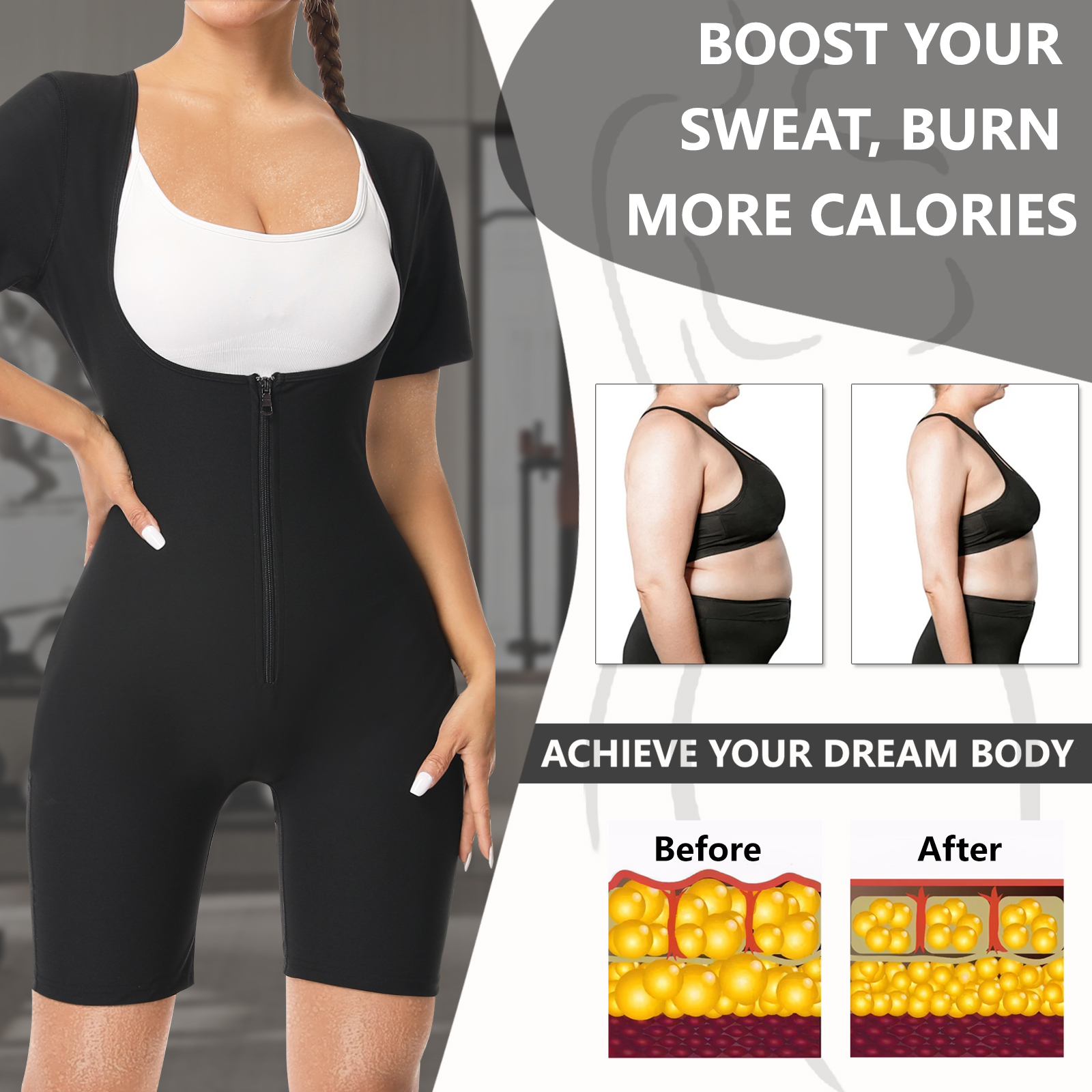 Combinaison à manches courtes pour femme, combinaison de sport et de fitness, combinaison de sauna