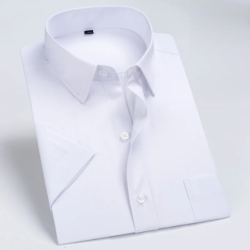 Robe d'affaires chemise hommes à manches courtes automne printemps mode solide décontracté formel blanc travail bureau Simple basique homme vêtements 7XL