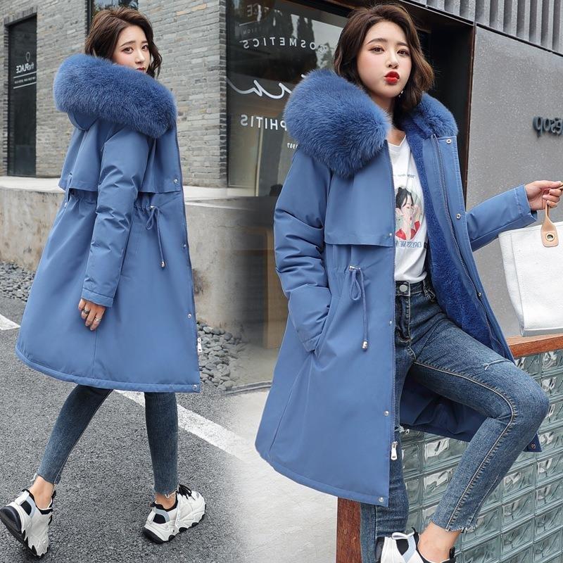 Veste d'hiver 2026, nouvelle parka pour femme, manteau long, doublure en laine, veste à capuche, col en fourrure, épaisse, chaude, vêtements de neige, parka rembourrée 6XL