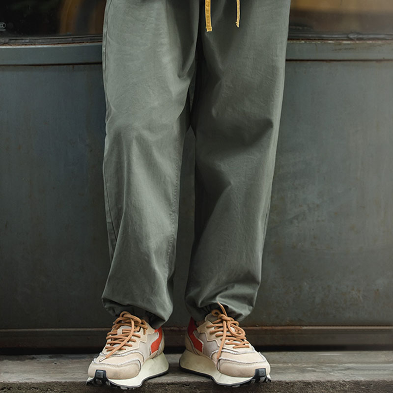 Maden Vintage kaki pantalon facile hommes décontracté taille élastique pantalon droit skateboard survêtement cheville attaché cordon pantalon