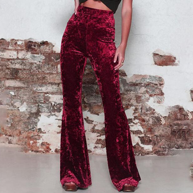 Pantalon Long évasé en velours Vintage pour femmes, Streetwear coréen, Sexy, taille haute, décontracté, rouge, noir, bas de cloche