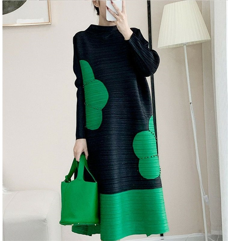 Robes longues pour femmes, jupe longue imprimée de haute qualité, tempérament élégant et plissé, mode haut de gamme, col rond